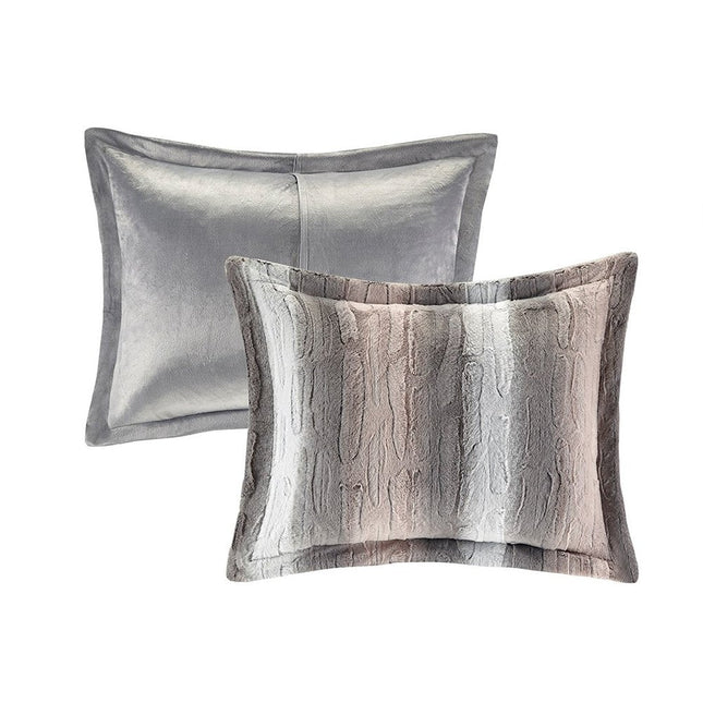 Set of Four Gray And Pink Striped Queen Ring Stitch Polyester Sham And Comforter HomeRoots