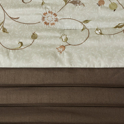 Set of Seven Green And Brown Floral King Ring Stitch Polyester Sham And Comforter HomeRoots