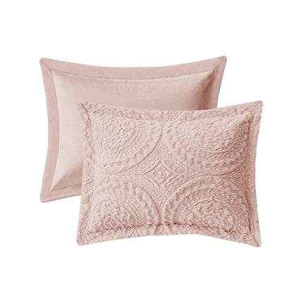 Set of Three Blush Medallion Queen Ring Stitch Polyester Sham And Comforter