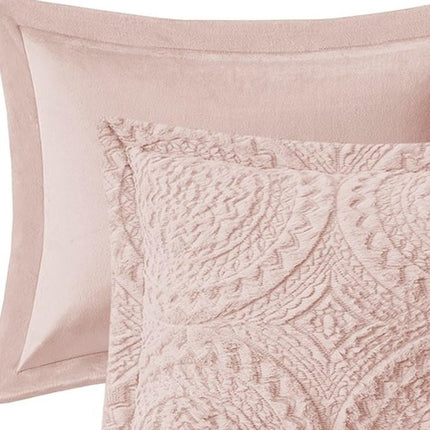 Set of Three Blush Medallion Queen Ring Stitch Polyester Sham And Comforter