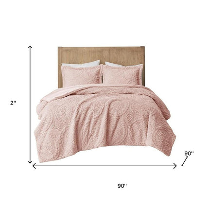 Set of Three Blush Medallion Queen Ring Stitch Polyester Sham And Comforter