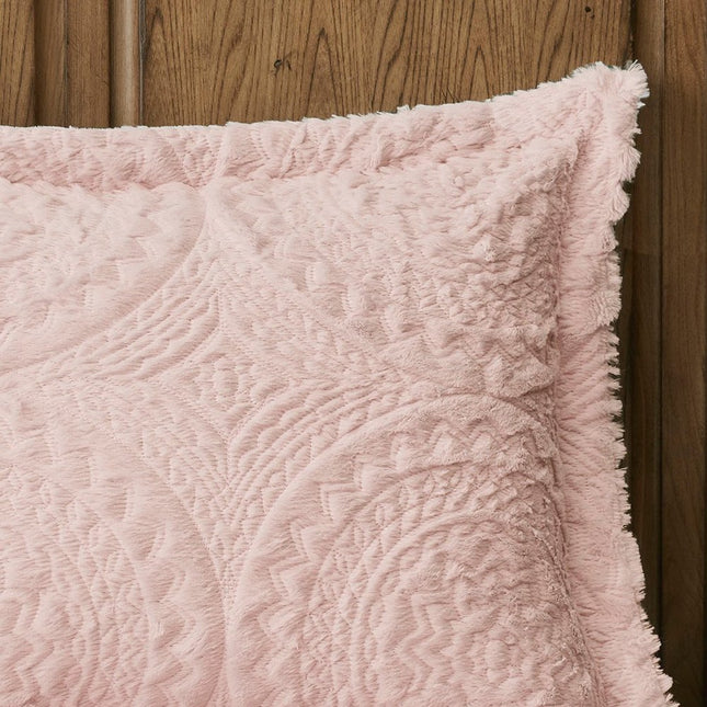 Set of Three Blush Medallion Queen Ring Stitch Polyester Sham And Comforter