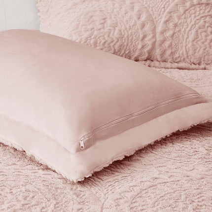 Set of Three Blush Medallion Queen Ring Stitch Polyester Sham And Comforter