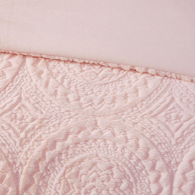 Set of Three Blush Medallion Twin Ring Stitch Polyester Sham And Comforter HomeRoots