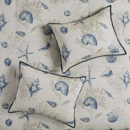 Set of Seven Blue And Ivory King Ring Stitch Sham And Comforter HomeRoots