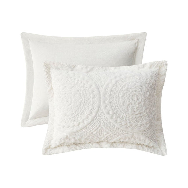 Set of Two Ivory Medallion Twin Ring Stitch Polyester Sham And Comforter HomeRoots