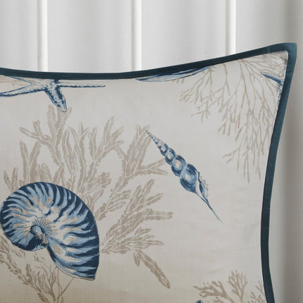 Set of Seven Blue And Ivory Queen Ring Stitch Sham And Comforter