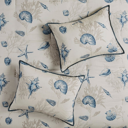 Set of Seven Blue And Ivory Queen Ring Stitch Sham And Comforter HomeRoots