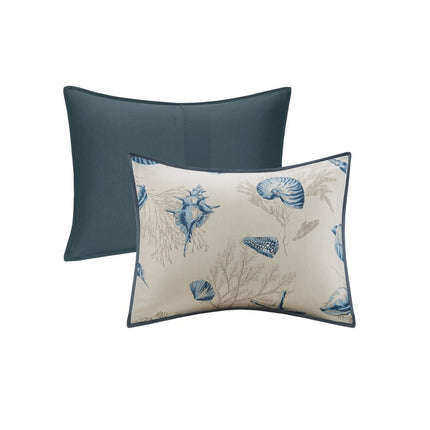 Set of Seven Blue And Ivory Queen Ring Stitch Sham And Comforter