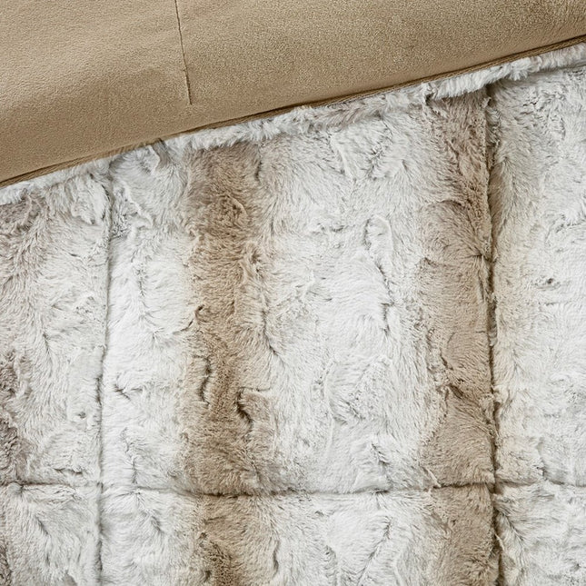 Set of Four Sand And Ivory Striped Queen Ring Stitch Polyester Sham And Comforter