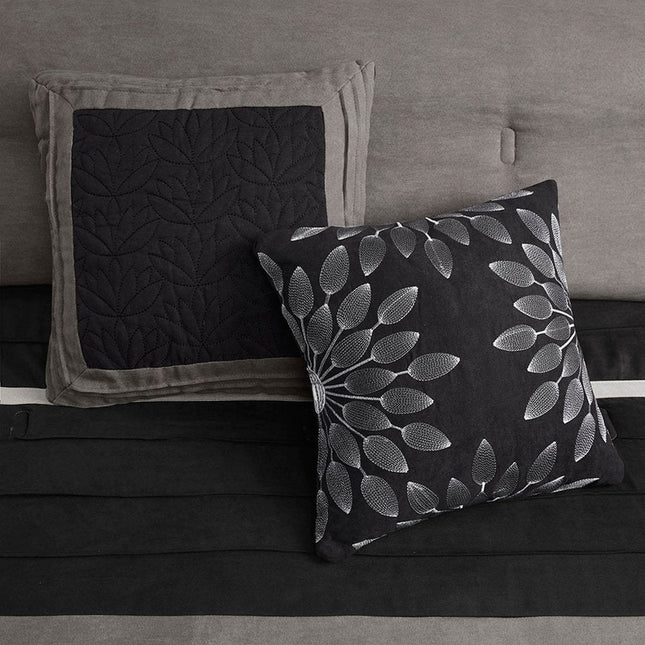 Set of Seven Black King Ring Stitch Polyester Sham And Comforter HomeRoots