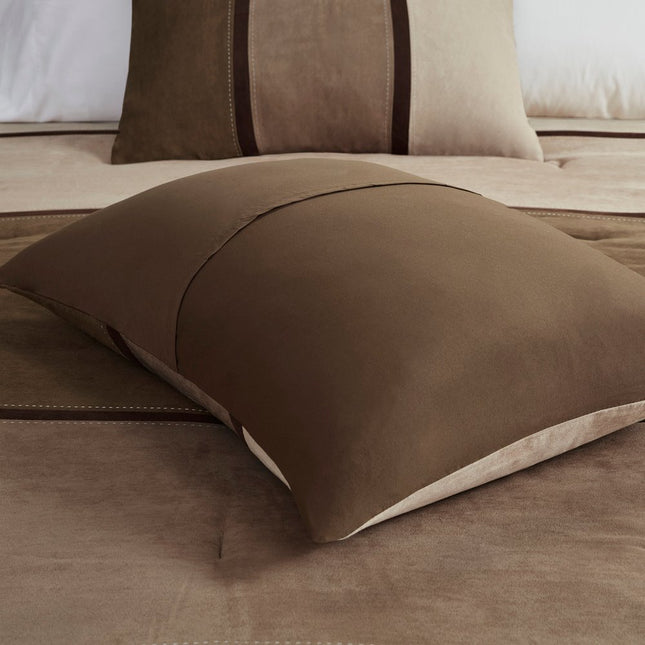 Set of Seven Brown King Ring Stitch Polyester Sham And Comforter