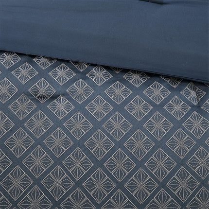 Set of Seven Navy Blue And Ivory Ombre King Ring Stitch Polyester Sham And Comforter