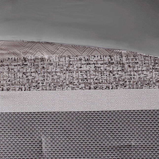 Set of Seven Gray And Taupe Striped King Ring Stitch Polyester Sham And Comforter HomeRoots