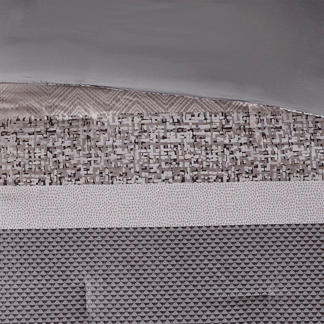 Set of Seven Gray And Taupe Striped King Ring Stitch Polyester Sham And Comforter
