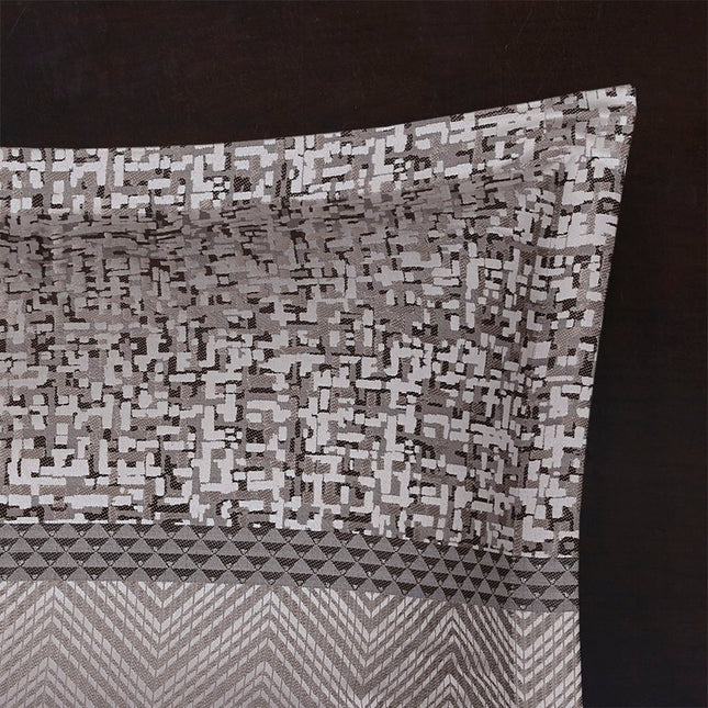 Set of Seven Gray And Taupe Striped Queen Ring Stitch Polyester Sham And Comforter