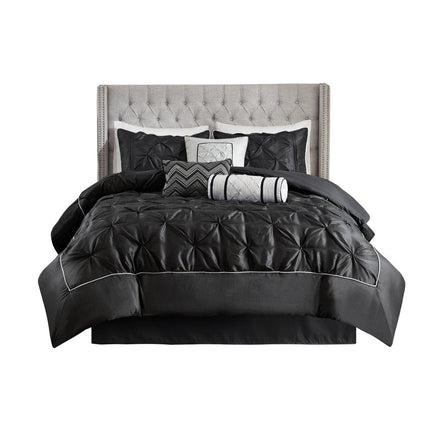 Set of Seven Black King Ring Stitch Polyester Sham And Comforter HomeRoots