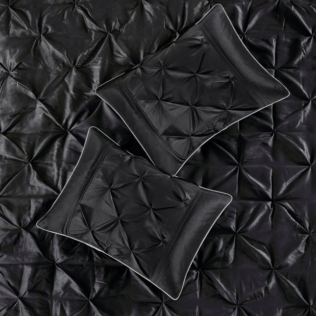 Set of Seven Black King Ring Stitch Polyester Sham And Comforter