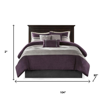 Set of Seven Purple And Gray Striped King Ring Stitch Polyester Sham And Comforter HomeRoots