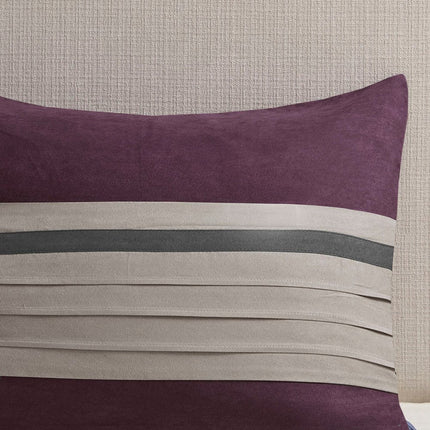 Set of Seven Purple And Gray Striped King Ring Stitch Polyester Sham And Comforter HomeRoots