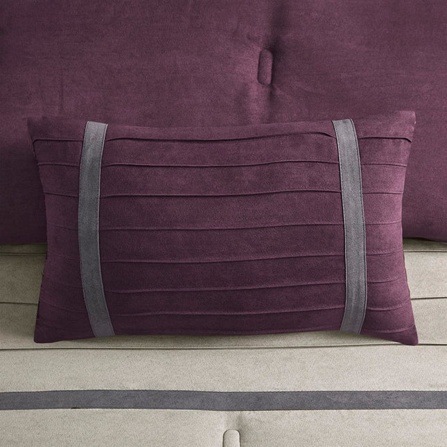Set of Seven Purple And Gray Striped King Ring Stitch Polyester Sham And Comforter