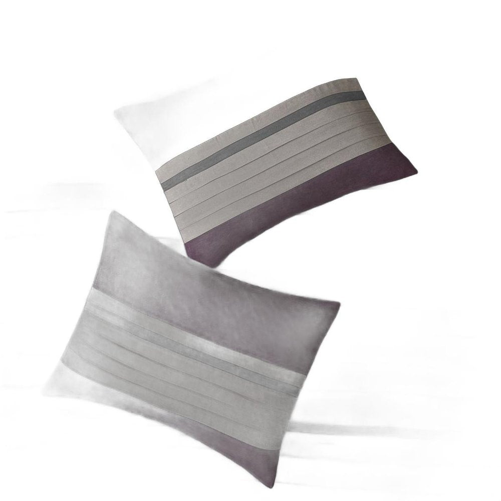 Set of Seven Purple And Gray Striped King Ring Stitch Polyester Sham And Comforter
