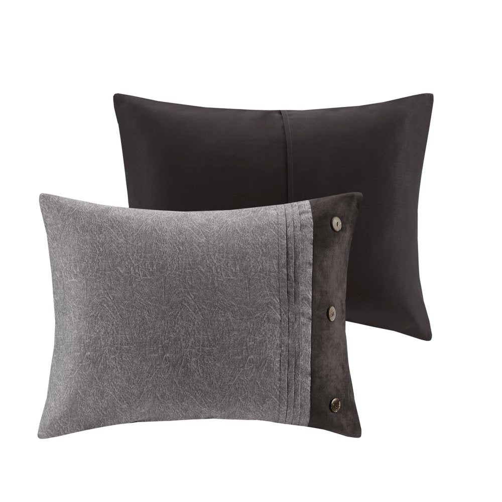 Set of Seven Gray King Ring Stitch Polyester Sham And Comforter