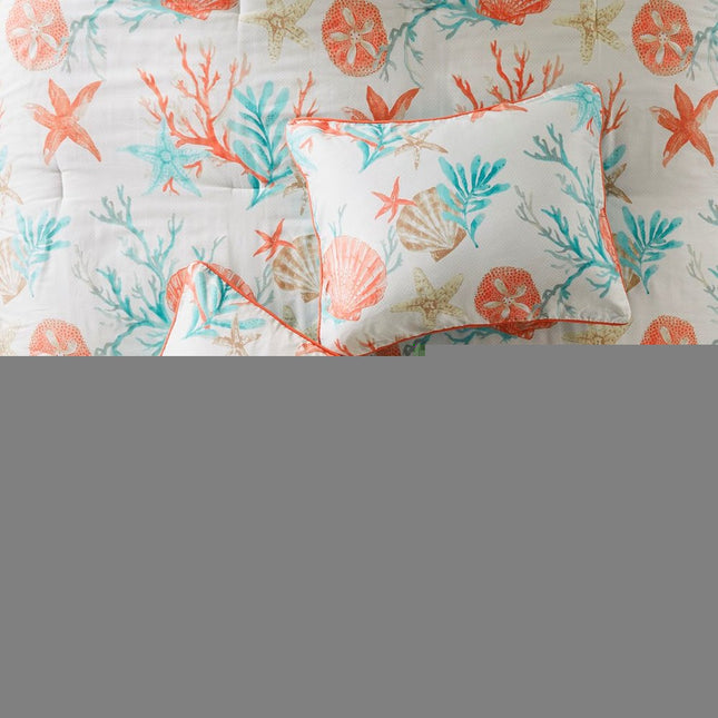 Set of Seven Aqua And Coral King Ring Stitch Sham And Comforter HomeRoots