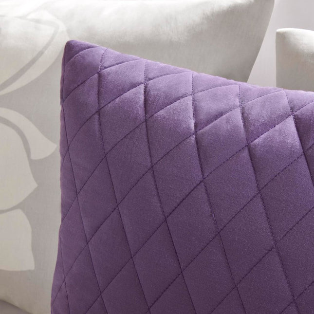 Set of Seven Purple And White Floral King Ring Stitch Sham And Comforter