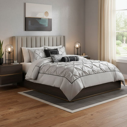 Set of Seven Gray Full Ring Stitch Polyester Sham And Comforter HomeRoots