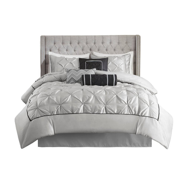 Set of Seven Gray Full Ring Stitch Polyester Sham And Comforter
