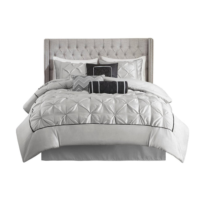 Set of Seven Gray Full Ring Stitch Polyester Sham And Comforter HomeRoots
