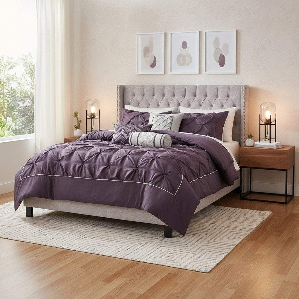 Set of Seven Plum Queen Ring Stitch Polyester Sham And Comforter