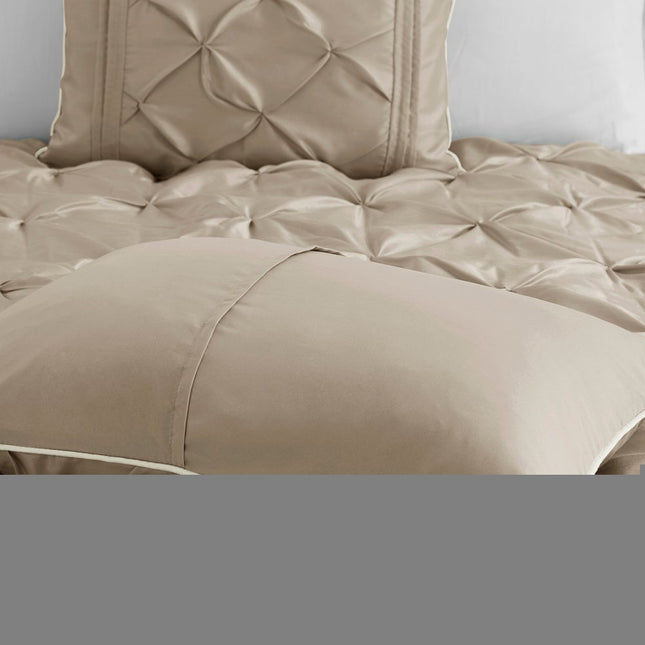 Set of Seven Taupe King Ring Stitch Polyester Sham And Comforter HomeRoots