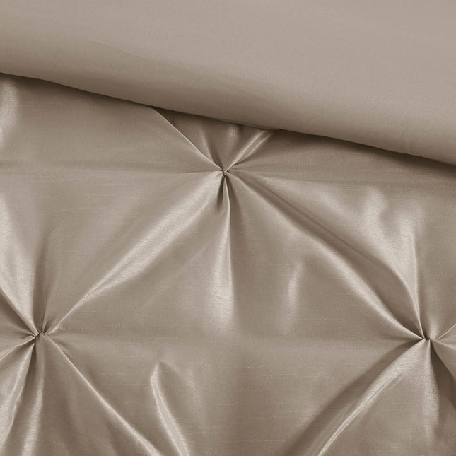Set of Seven Taupe King Ring Stitch Polyester Sham And Comforter