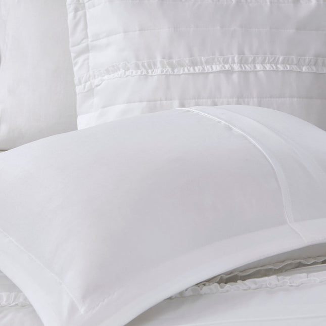 Set of Five White King Ring Stitch Polyester Sham And Comforter