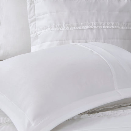 Set of Five White King Ring Stitch Polyester Sham And Comforter HomeRoots