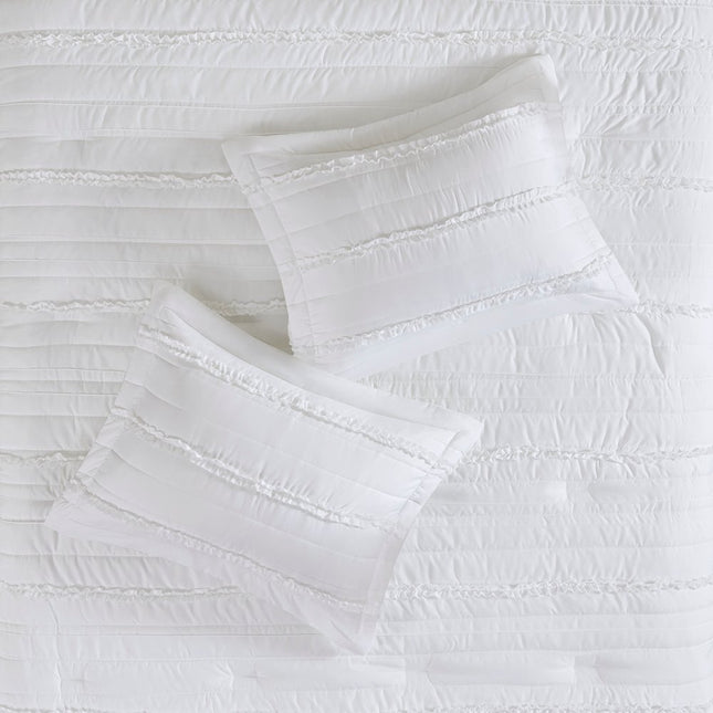 Set of Five White King Ring Stitch Polyester Sham And Comforter