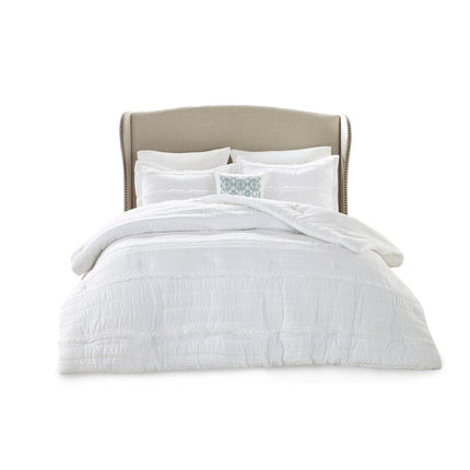 Set of Five White King Ring Stitch Polyester Sham And Comforter HomeRoots