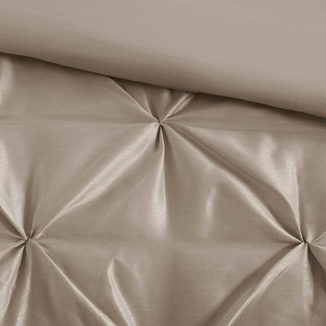 Set of Seven Taupe Queen Ring Stitch Polyester Sham And Comforter HomeRoots