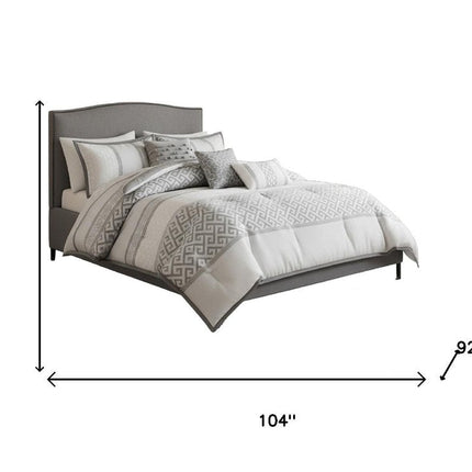 Set of Seven Gray And Ivory Striped King Ring Stitch Polyester Sham And Comforter HomeRoots
