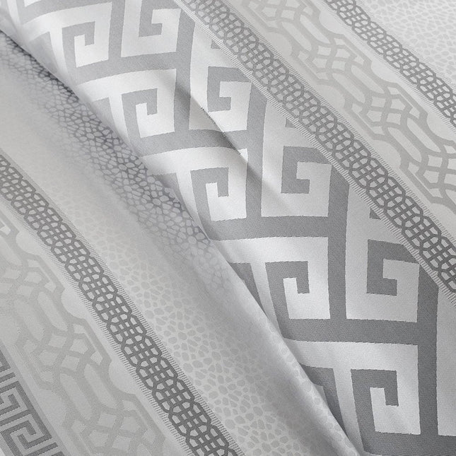 Set of Seven Gray And Ivory Striped King Ring Stitch Polyester Sham And Comforter HomeRoots