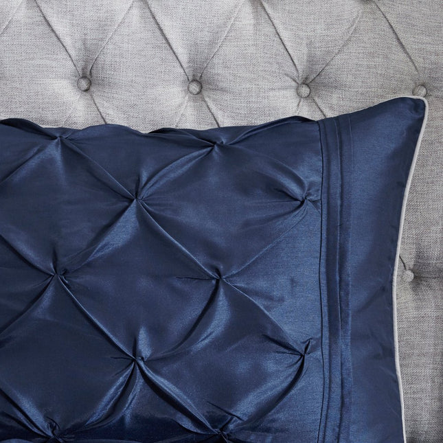 Set of Seven Navy Blue Queen Ring Stitch Polyester Sham And Comforter