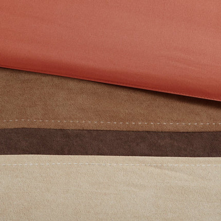 Set of Seven Coral And Brown Striped King Ring Stitch Polyester Sham And Comforter HomeRoots