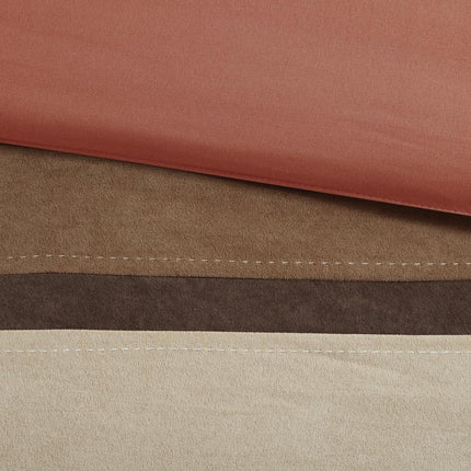 Set of Seven Coral And Brown Striped King Ring Stitch Polyester Sham And Comforter