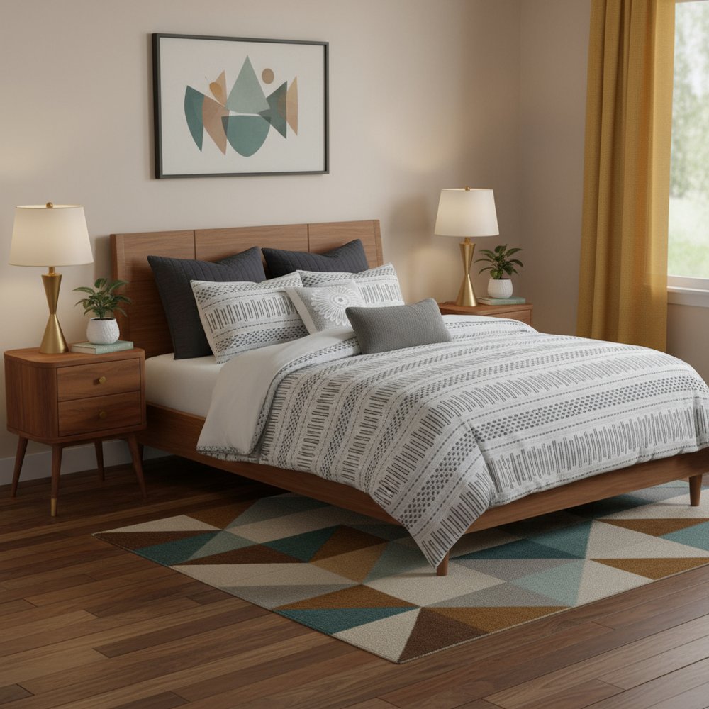 Set of Three Gray And Ivory Striped Queen Ring Stitch Sham And Comforter