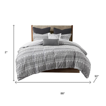 Set of Three Gray And Ivory Striped Queen Ring Stitch Sham And Comforter
