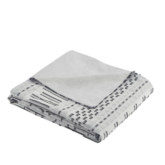 Set of Three Gray And Ivory Striped Queen Ring Stitch Sham And Comforter