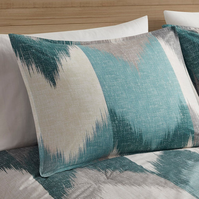 Set of Three Aqua And White Ring Stitch Polyester Sham And Comforter