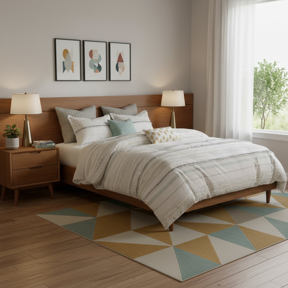 Set of Three Off White And Gray Striped King Ring Stitch Sham And Comforter